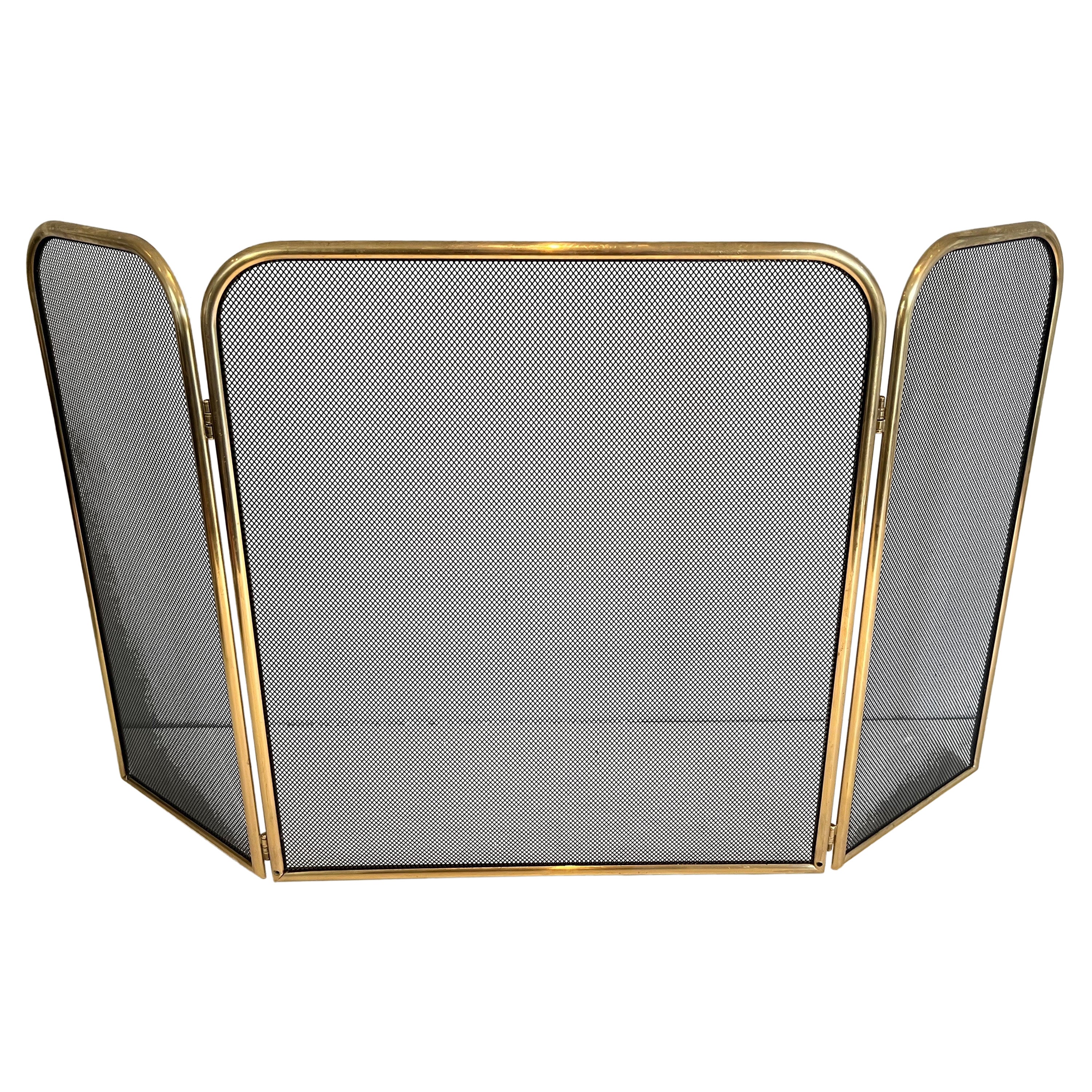 Brass and Grilling Fireplace Screen For Sale