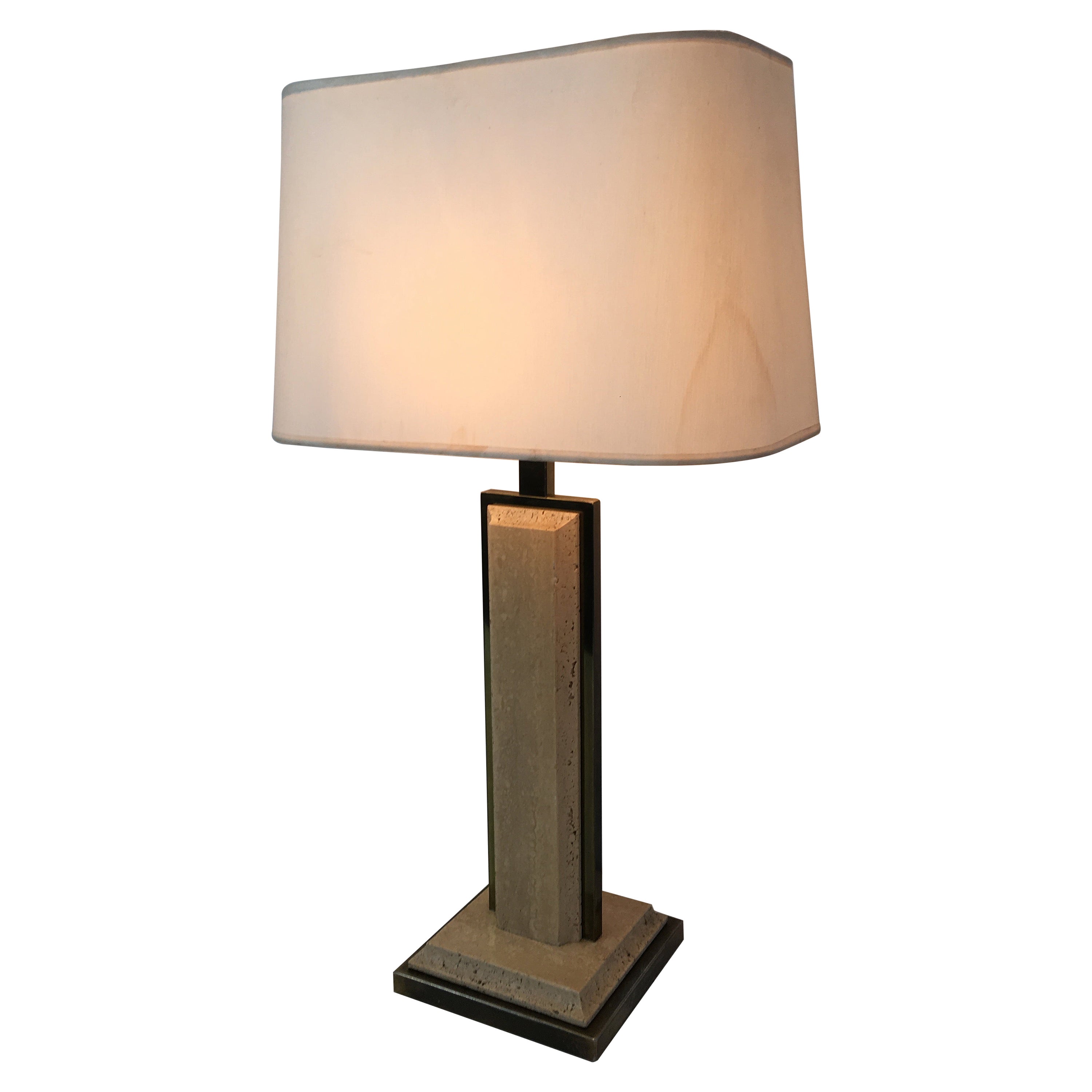 Travertine and Gilt Metal Table Lamp For Sale
