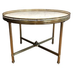 Small Brass Coffee Table or Side Table with White Marble Top