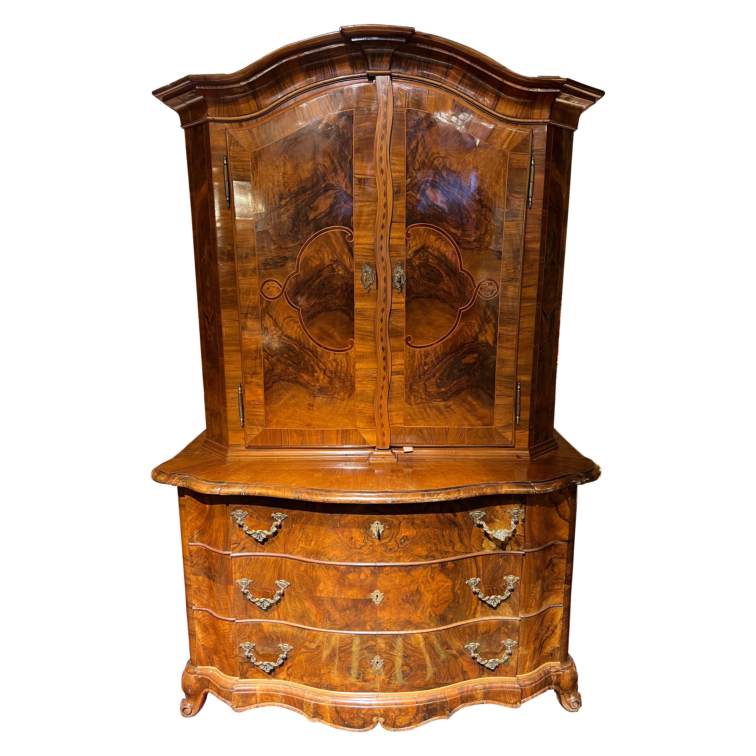 Original Antiguo Armario Barroco Superior Alrededor de 1780 Chapa de Nogal