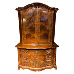 Original Antique Baroque Top Cabinet Around 1780 Walnut Veneer