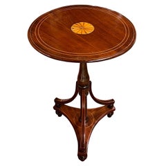 Vintage Biedermeier Style Side Table Inlaid Pedestal