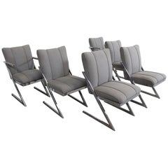 Set of 6 Mid-Century Modern Milo Baughman Style Chrome Dining Chairs