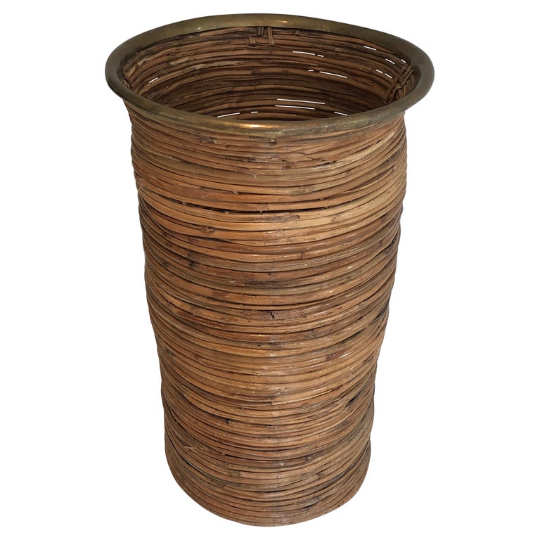 Rattan and Brass Umbrella Stand For Sale at 1stDibs
