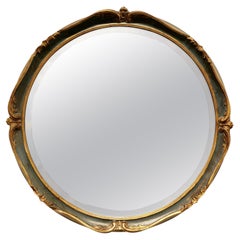 Large Round Gilt and Green French Wall Mirror