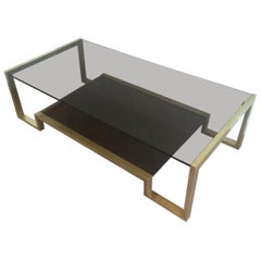 Brass Coffee Table with Smoked Glass by Guy Lefèvre for Maison Jansen