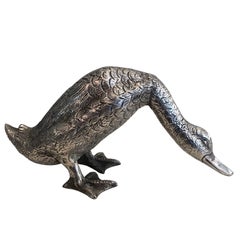 Silver Plated Bronze Duck Sculpture