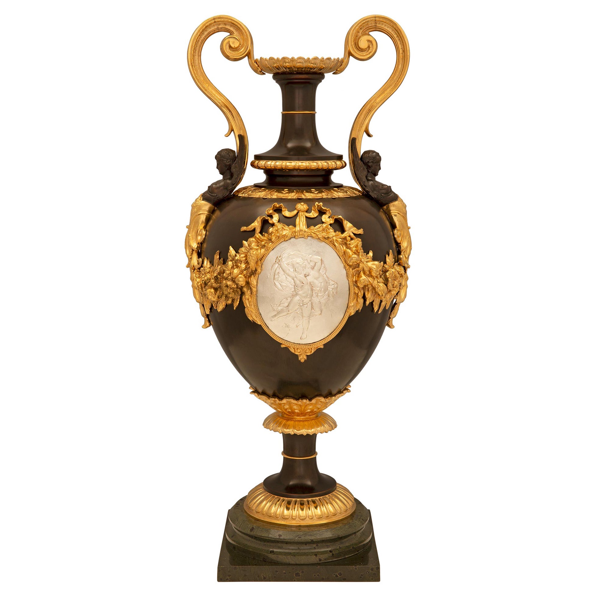 French, 19th Century, Belle Époque Period Bronze and Ormolu Urn For Sale