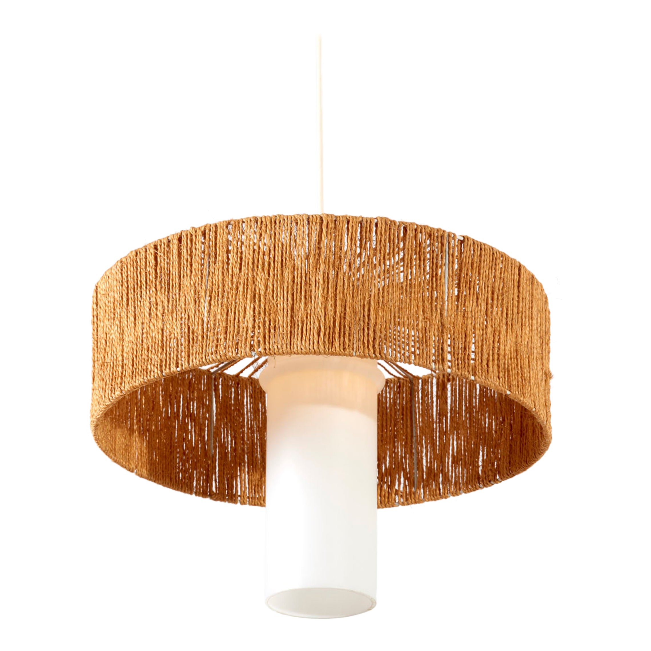 Temde Teak and Sisal Pendant Lamp, Switzerland 1950s 