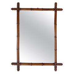 Large Faux Bamboo Mirror, Brown Color, France, circa 1940