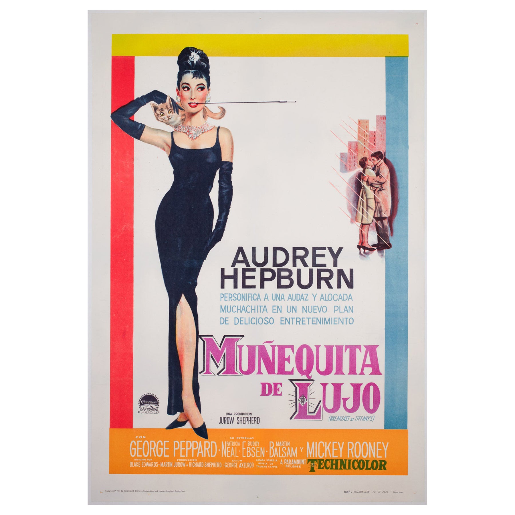 Breakfast at Tiffany’s 1961 Argentinian Film Movie Poster Audrey Hepburn For Sale
