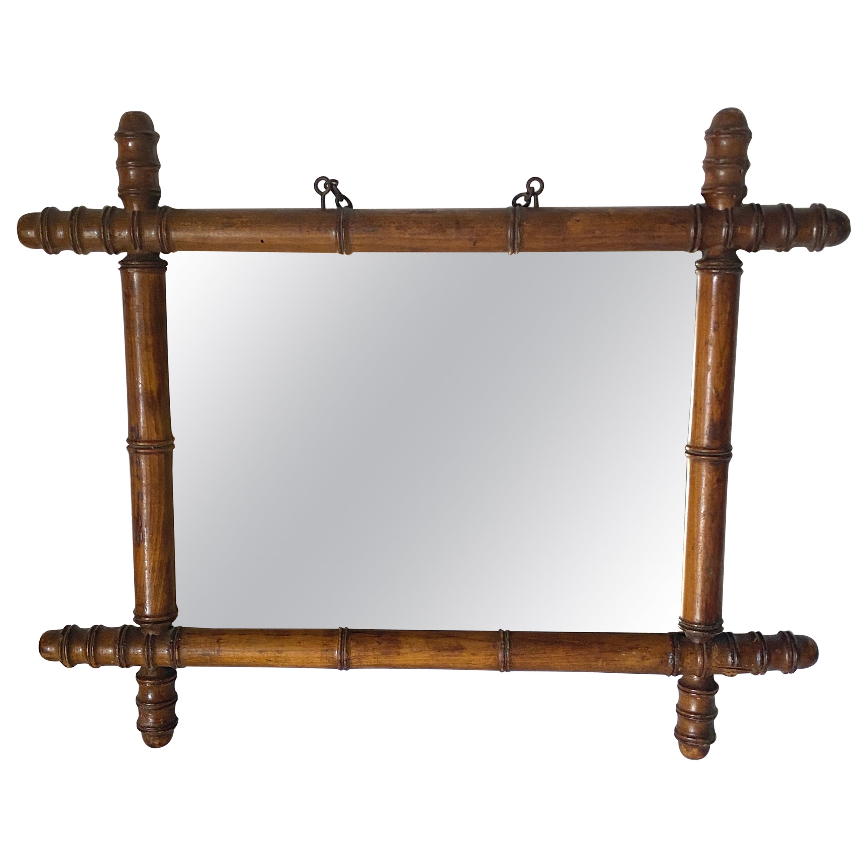 Faux Bamboo Mirror, Medium Size, Brown Color, France, circa 1940 For Sale