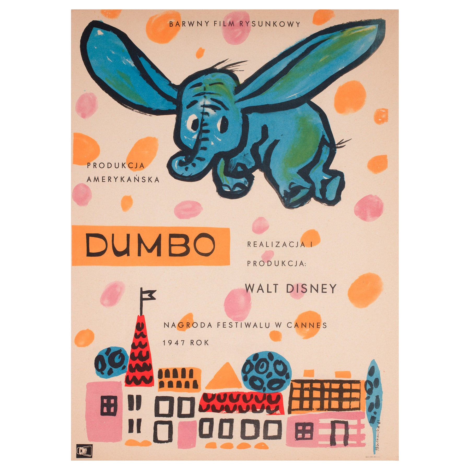 Affiche polonaise du film Dumbo, Anna Huskowska, 1961 en vente