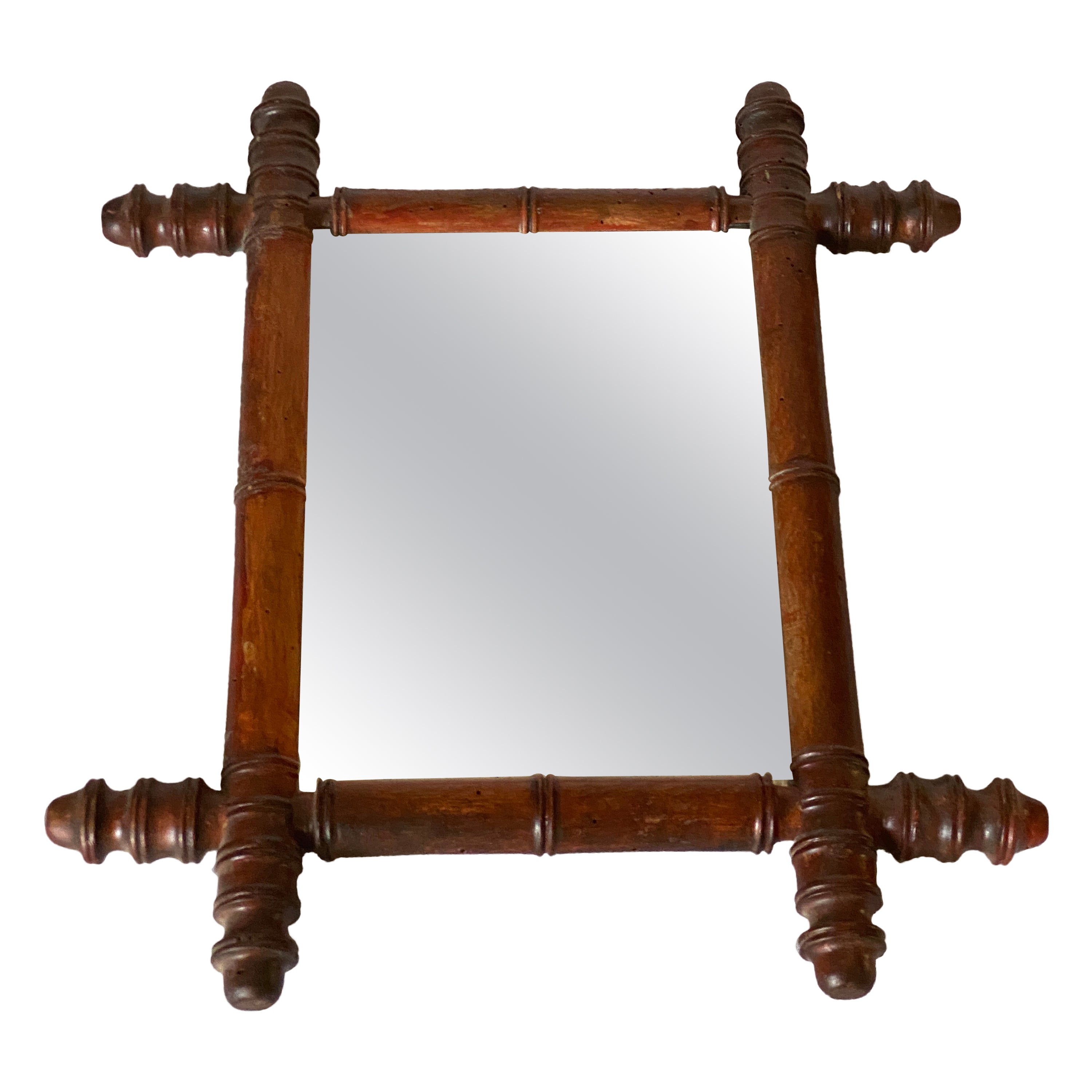 Faux Bamboo Mirror, Small Size, Brown Color, France circa 1940 For Sale