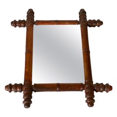 Vintage Faux Bamboo Mirror, Small Size, Brown Color, France circa 1940