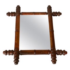 Faux Bamboo Mirror, Small Size, Brown Color, France circa 1940