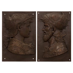 True Pair of French 19th Century Patinated Bronze Decorative Wall Plaques