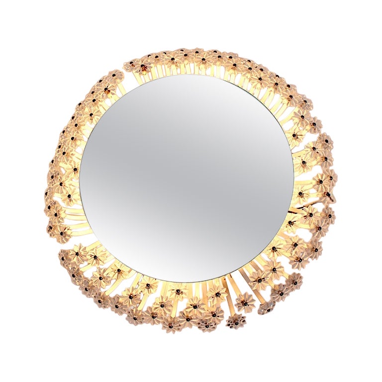 Mid Century Modern Vintage Circular Wall Mirror Backlit Emil Stejnar
