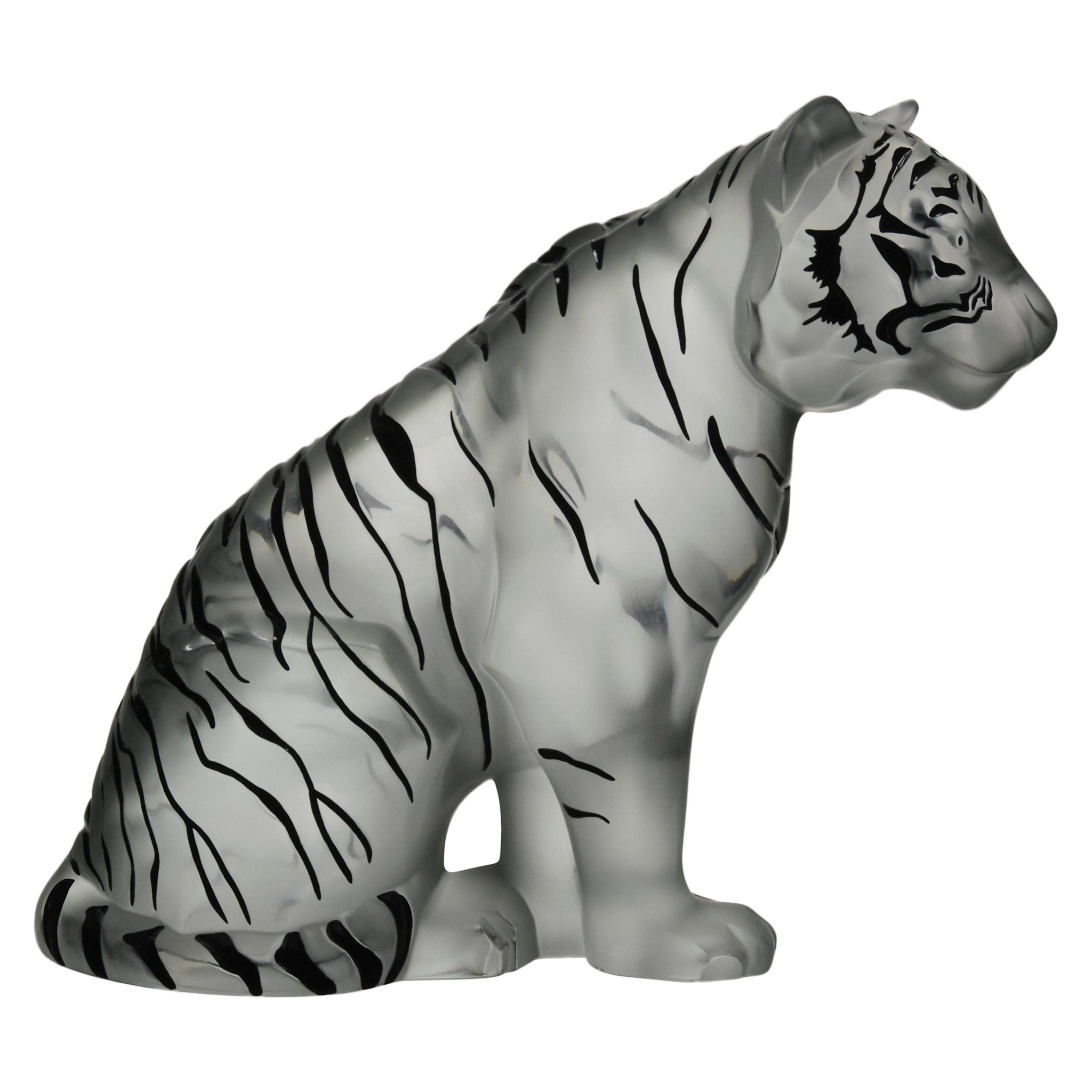 Late 20th Century Glass Sculpture Entitled "Tigre Assis" by Lalique For  Sale at 1stDibs