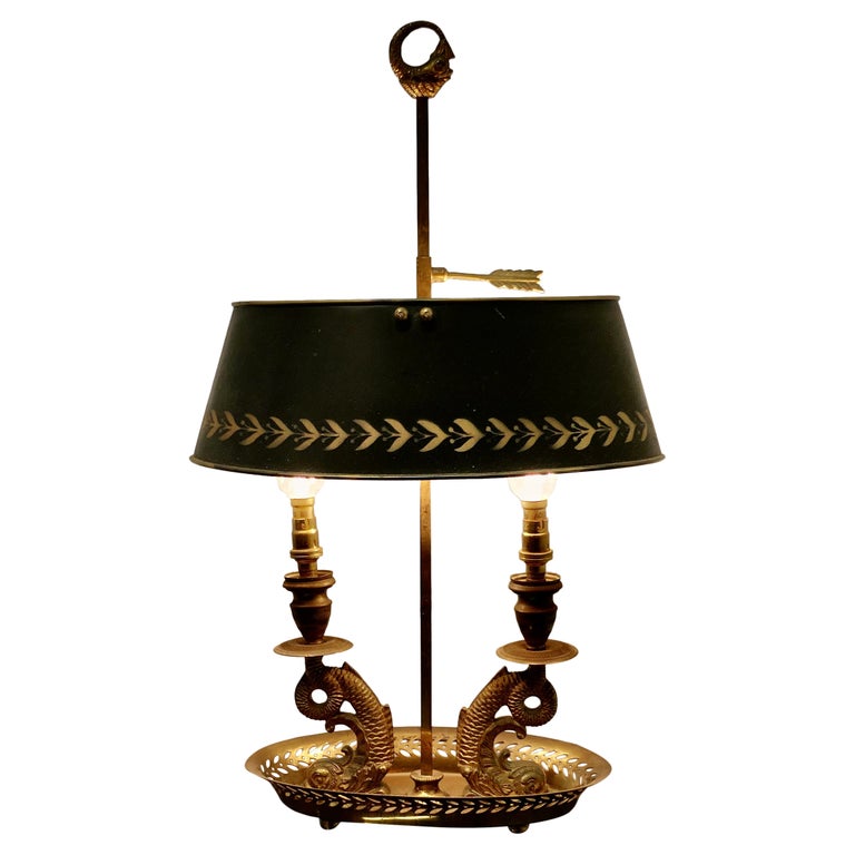 French Painted Toleware and Brass Twin Desk Lamp For Sale at 1stDibs