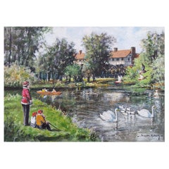 Traditional English Painting By the River Mole, East Molesey, Surrey England