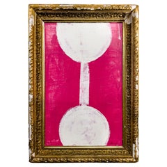 Modernes zeitgenössisches rosa-weißes Gemälde in antikem, vergoldetem Rahmen