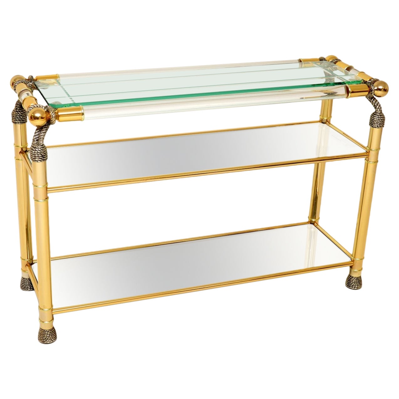 1970's Vintage Lucite & Gold Leaf Console Table by Curvasa