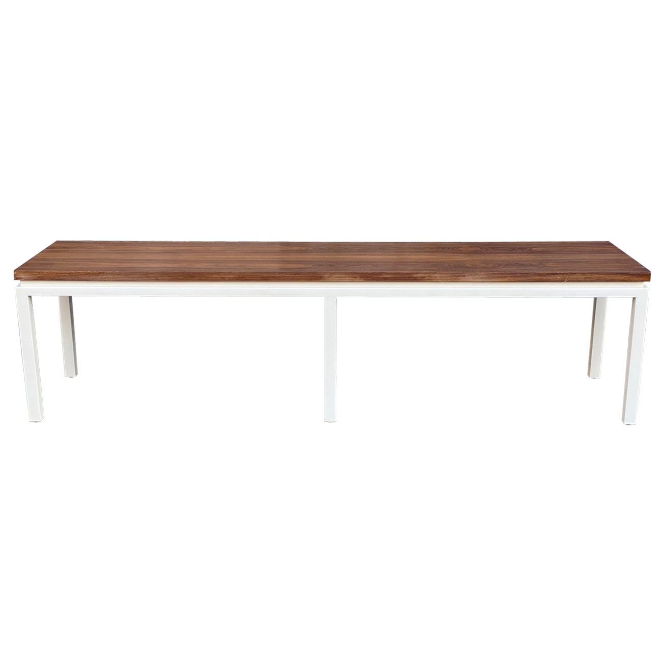 Long Walnut Bench / Coffee Table on White Base For Sale