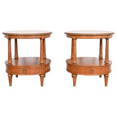 Henredon French Regency Louis XVI Fruitwood and Gold Gilt Nightstands, Pair