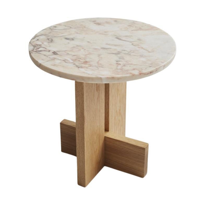 Table d'appoint Axel en chêne blanc avec dessus en pierre, 18"" de diamètre par Mary Ratcliffe Studio