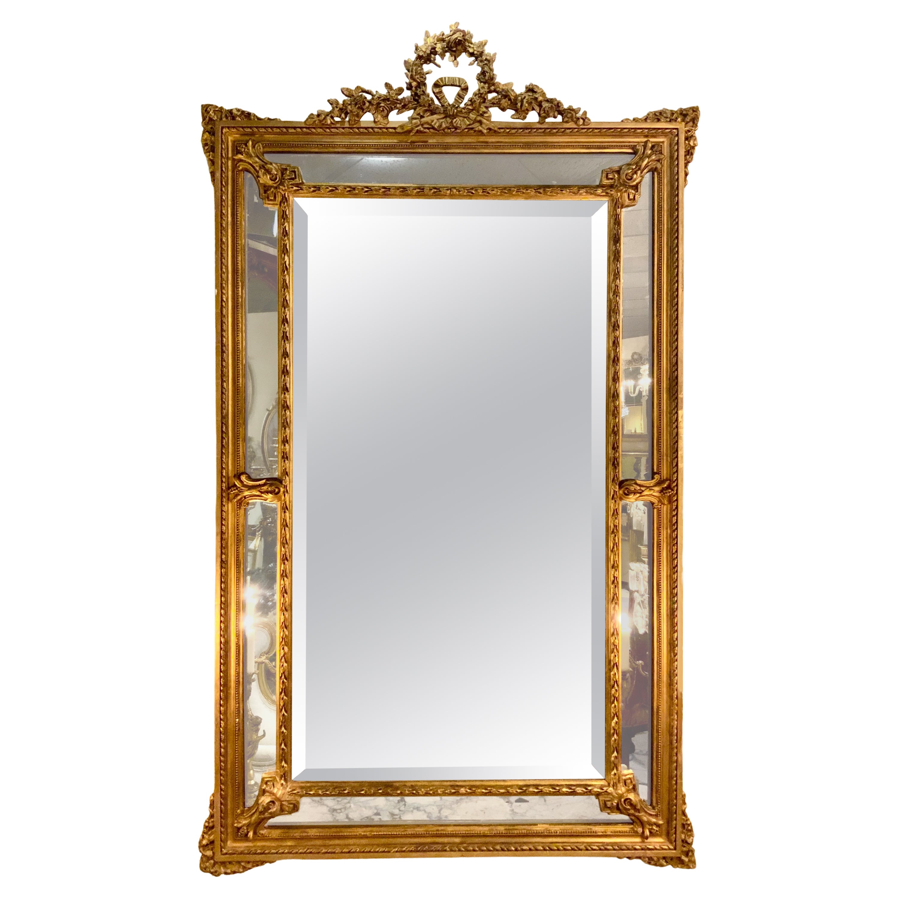 French Giltwood Mirror in the Louis XVI-Style, 19 Th Century with Beveled Plate For Sale
