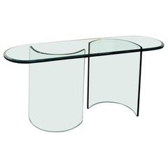 Post Modern Double Crescent Base Glass Console Table or Desk