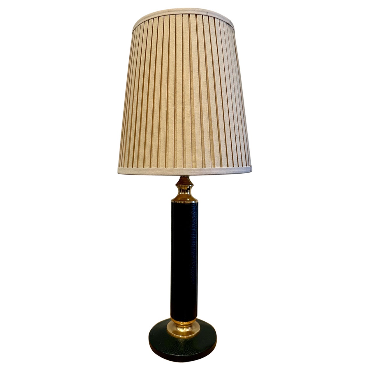 Forest Green Leather Clad Vintage French Table Lamp For Sale