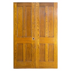 Antique Early 20th C Pair 4 Panel Chestnut Doors Original Finish