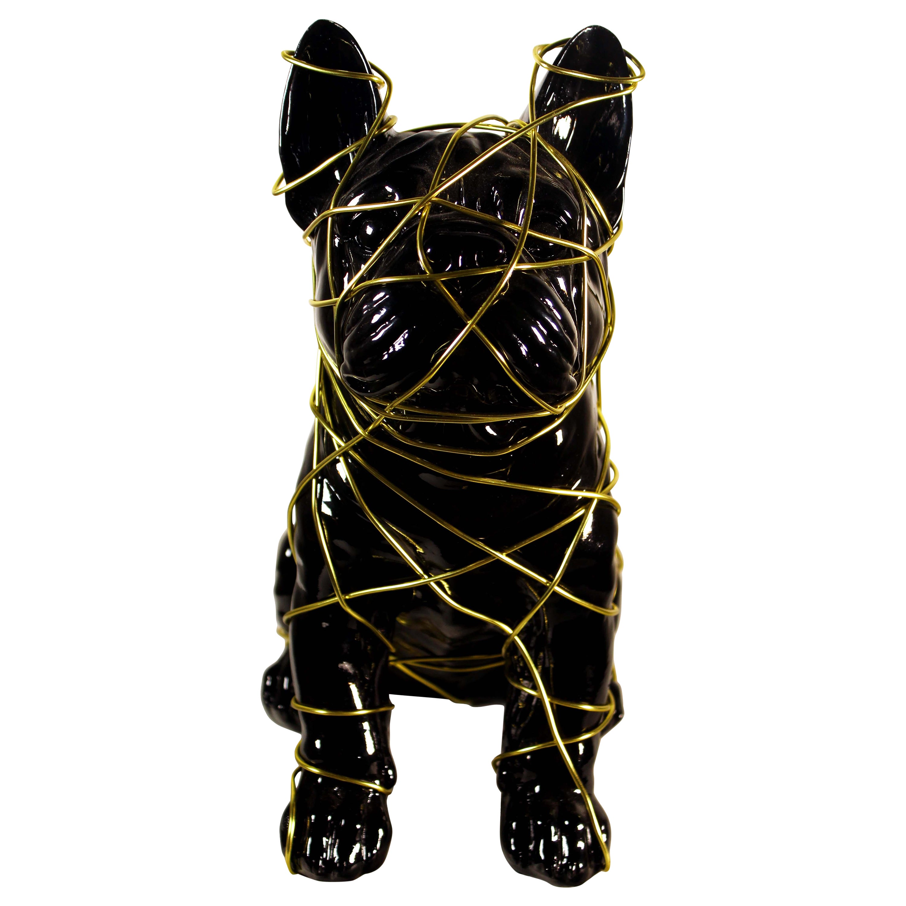 Modern Ceramic Sculpture Frenchie Neon with Wire Homage to Dan Flavin For Sale