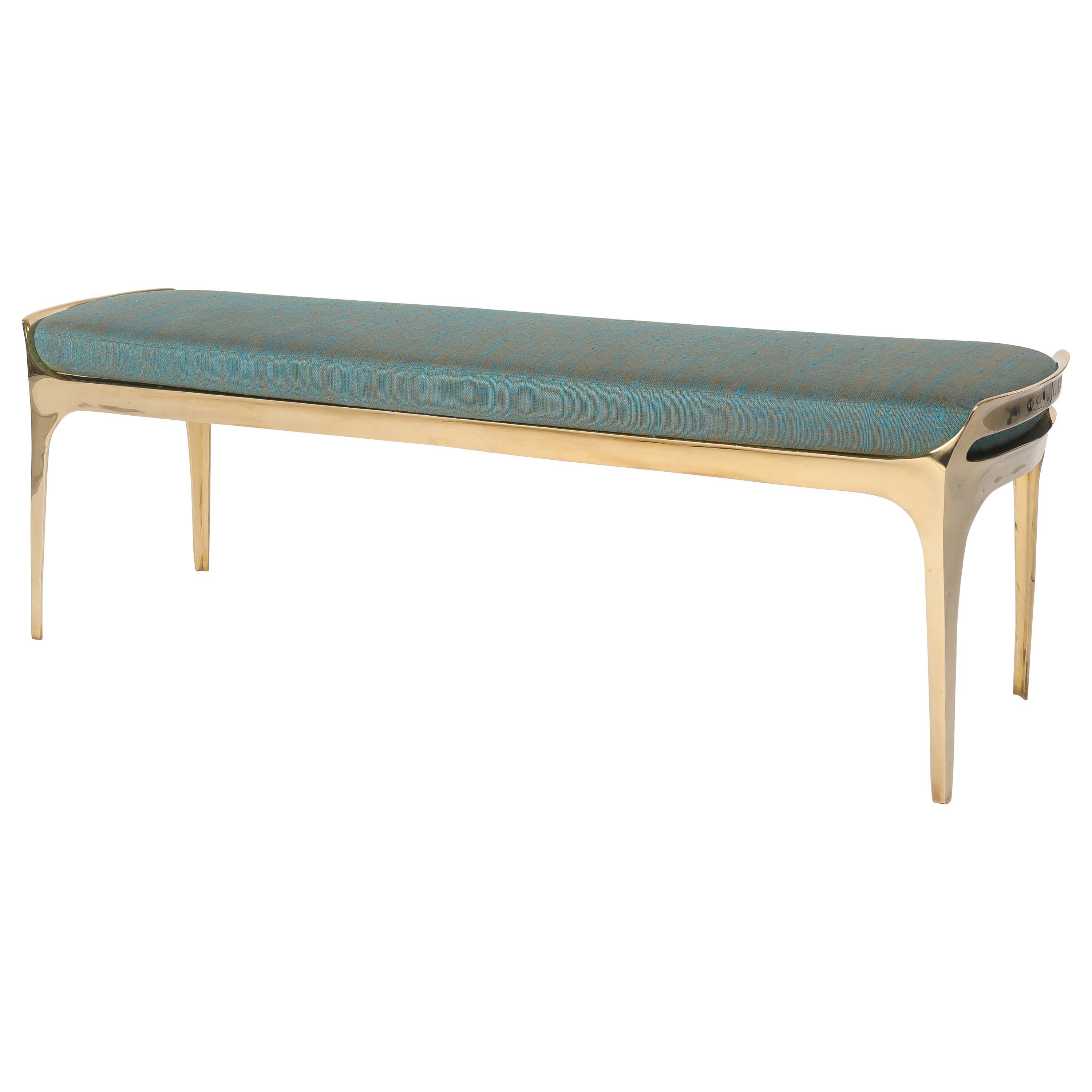 In Stock Cast Bronze Bruda Bench in Polished Gold Bronze by Elan Atelier