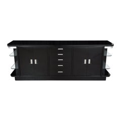 Restored 1970s Vintage Modern Mahogany Sideboard with Black Ebonized Finish