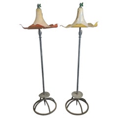 Pair of Charming Art Deco Morning Glory Garden Lamps