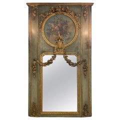 Monumental 18th Century French Gilt Wood Trumeau Mirror W/ Still Life Painting