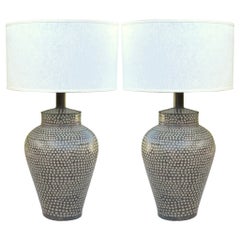 Pair of Vintage Asian Ginger Jar Lamps in Hammered Resin