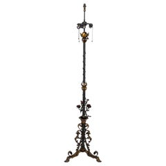 Antique Belle Epoque Wrought Iron Rose Vine Floor Lamp