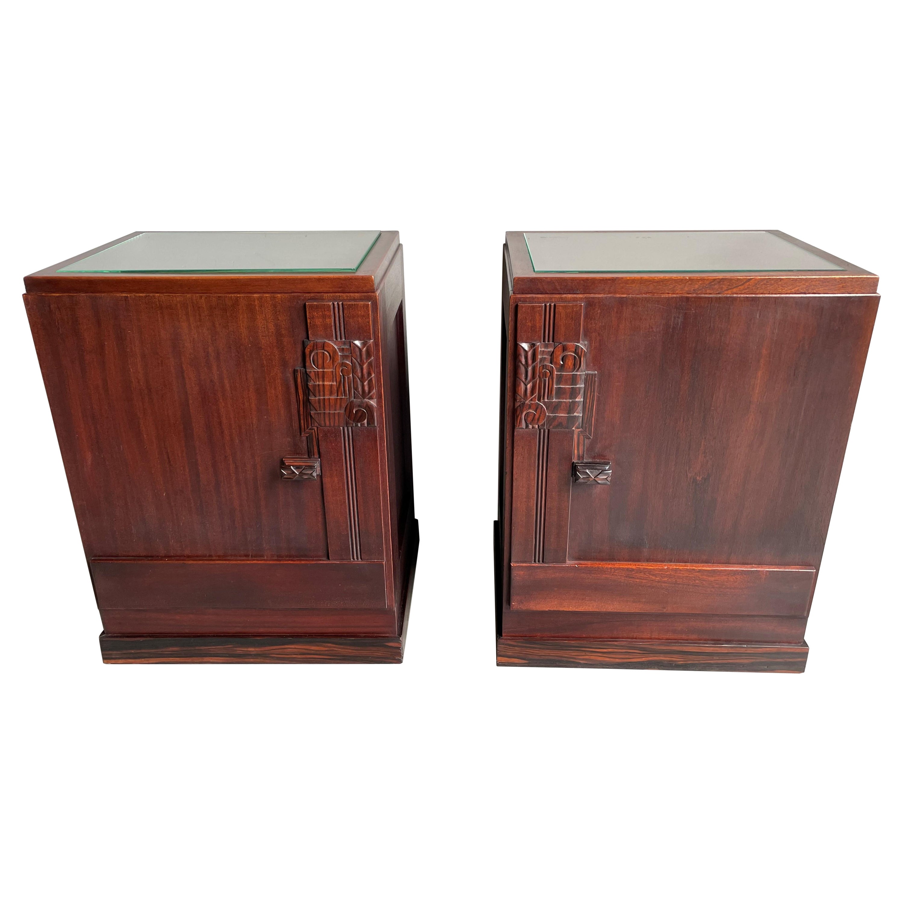Stunning Dutch Arts and Crafts Night Stands / Bedside Tables with Drawer Inside For Sale