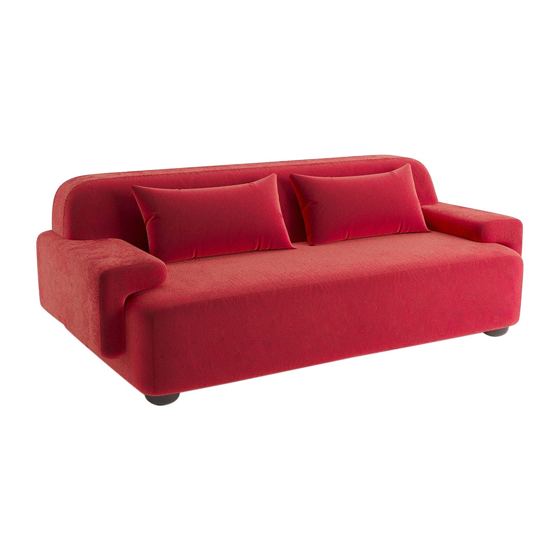 Popus Editions Lena 3 Seater Sofa in Red Verone Velvet Upholstery For Sale