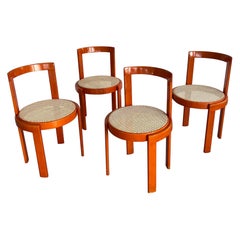 Set of x4 Orange Italian Bentwood Modernist Dining Chairs