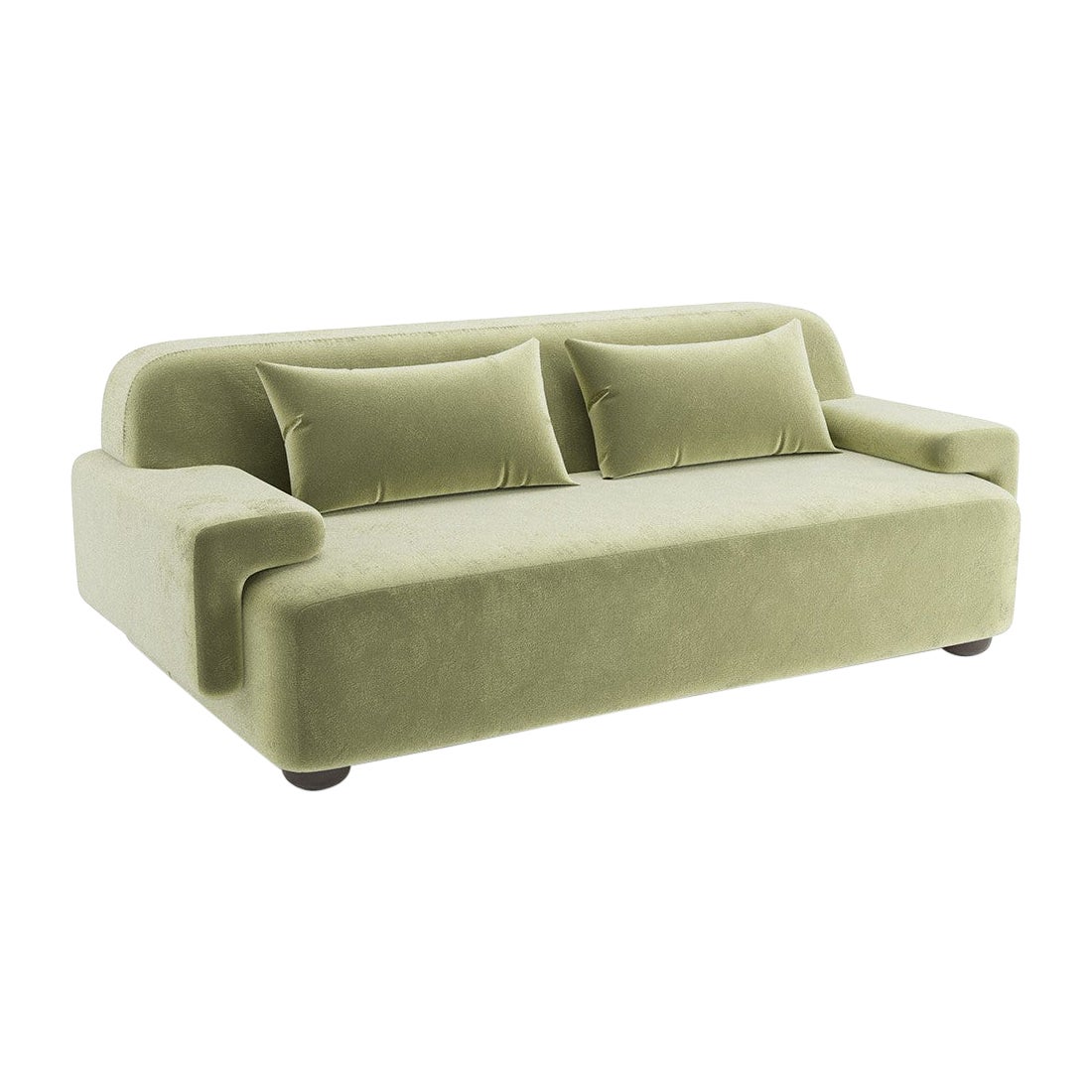 Popus Editions Lena 3 Seater Sofa in Almond Green Como Velvet Upholstery For Sale
