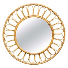 Retro Mid-Century Modern Mirror Bamboo Rattan Handcrafted French Rivera, circa 1960