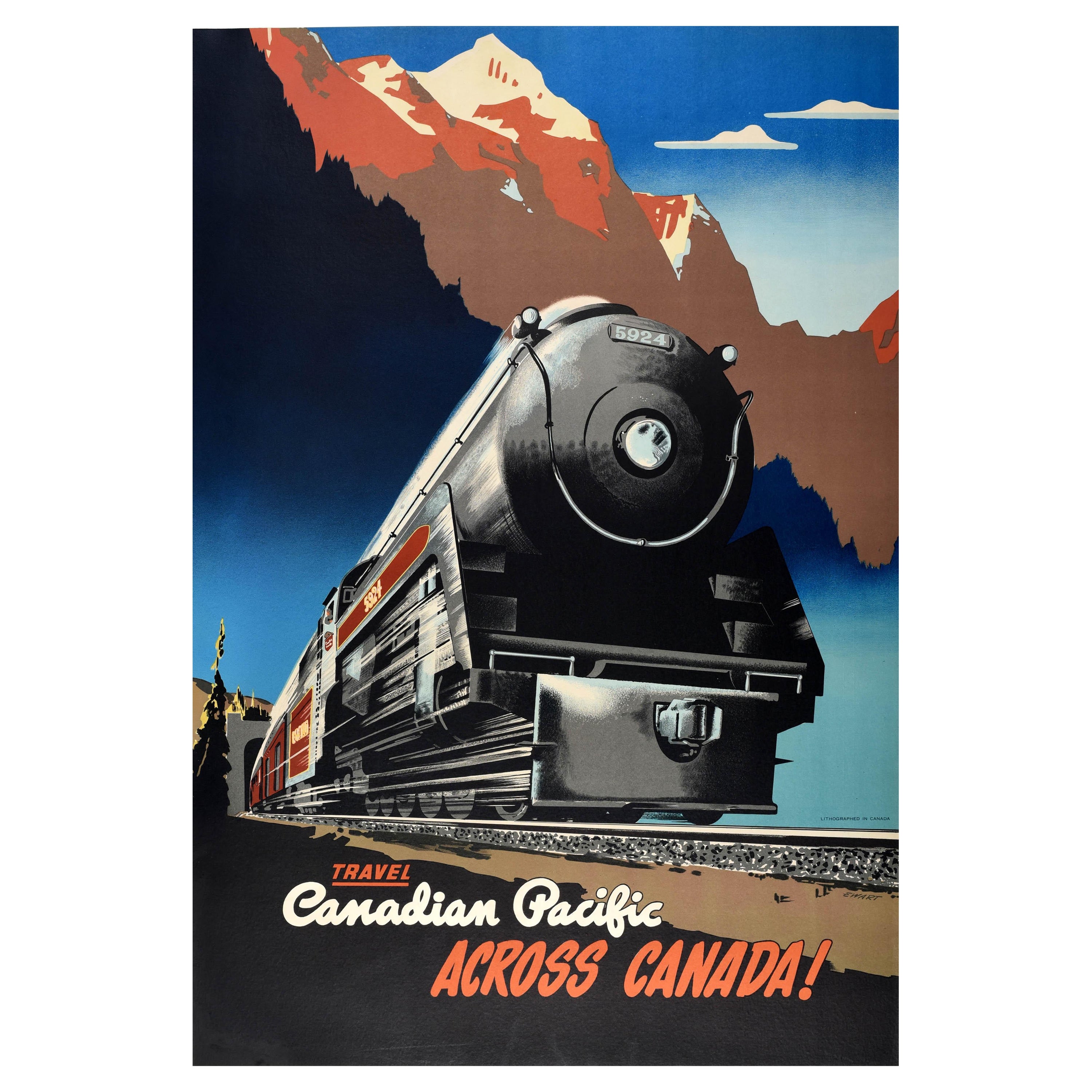 Original Vintage Railway Poster Travel Canadian Pacific Across Canada Train Art For Sale