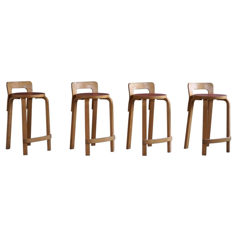 Alvar Aalto, Set of 4 Vintage Bar Stools, Model "K65", Made at Artek, 1960s For Sale at 1stDibs
