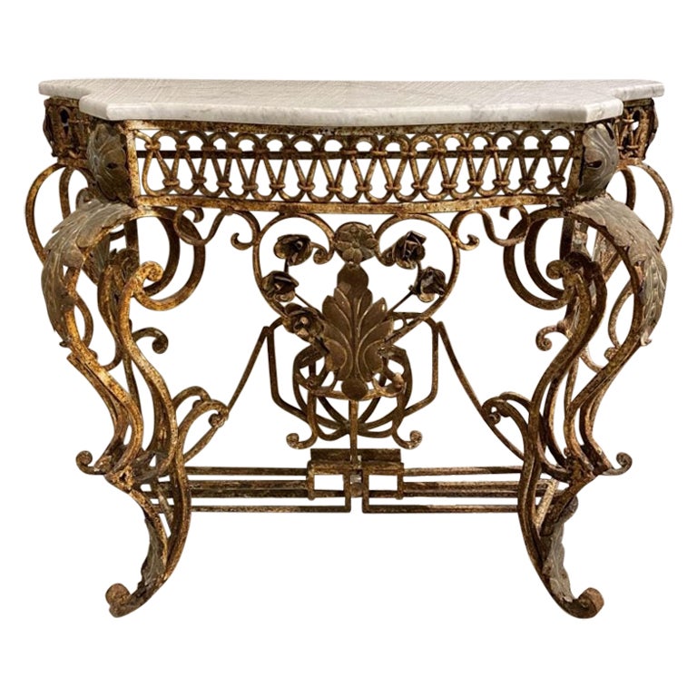 Gorgeous Rustic Ornate Marble Console-France For Sale