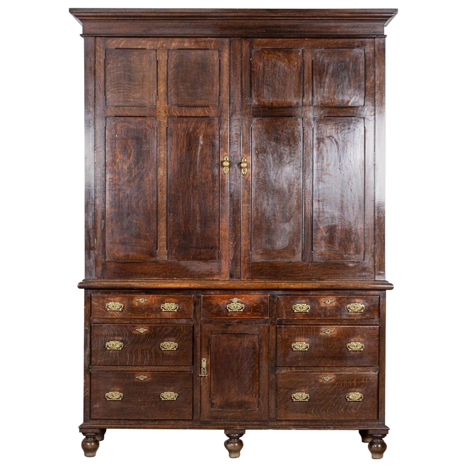 Large 19thC English Oak Housekeepers Cupboard For Sale
